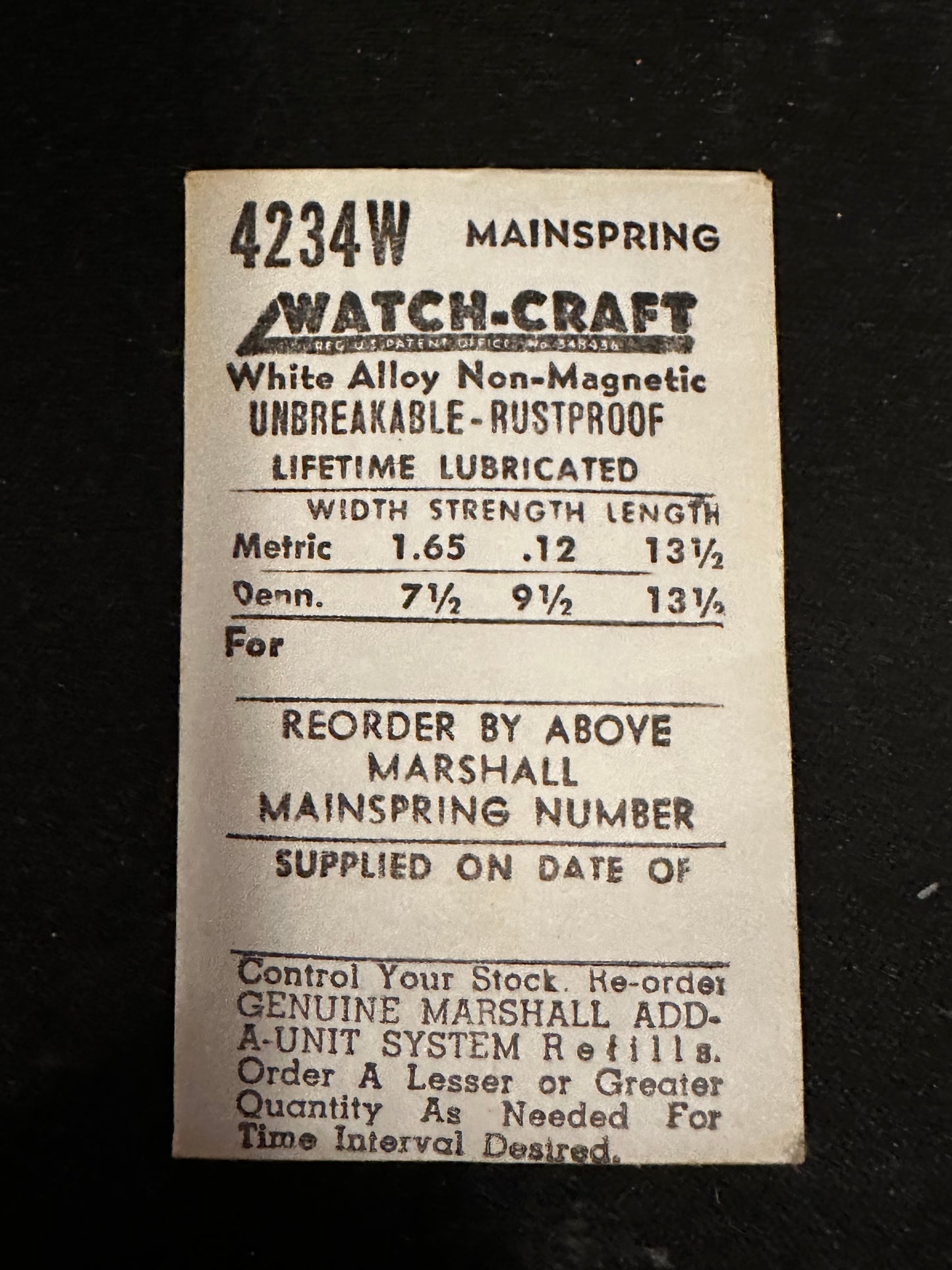 WATCH-CRAFT Mainspring 4234W for Universal 262, 263 - Alloy