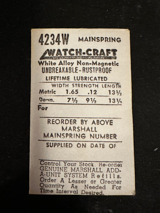 WATCH-CRAFT Mainspring 4234W for Universal 262, 263 - Alloy