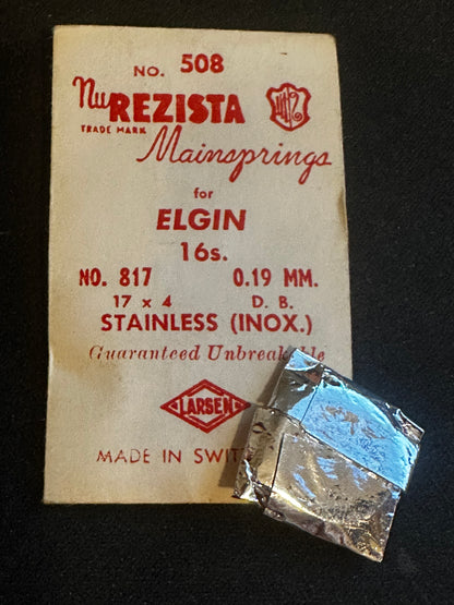 NuRezista Mainspring #508 for 16s Elgin Pocket Watch No. 817 - Alloy