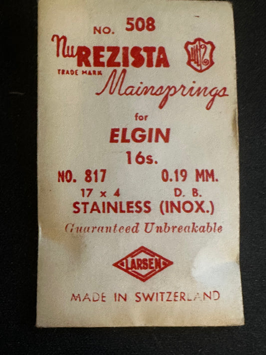 NuRezista Mainspring #508 for 16s Elgin Pocket Watch No. 817 - Alloy