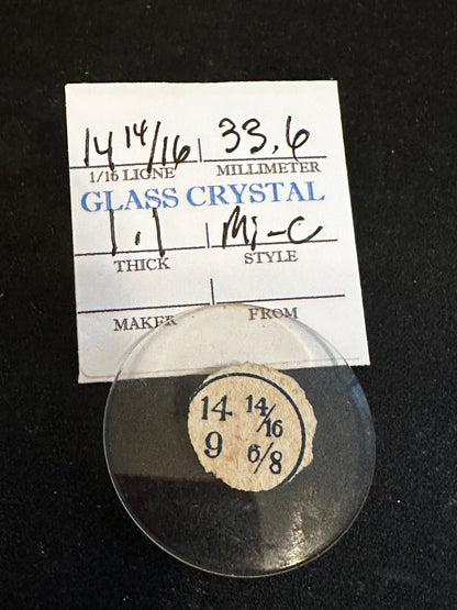 Vintage Glass Watch Crystal 14-14/16 (~33.6mm) - NOS