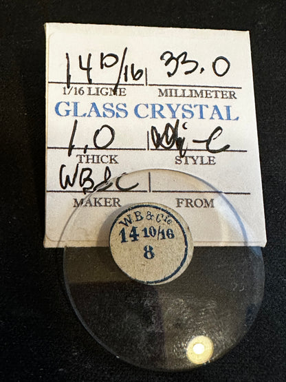 W. B. & C. Vintage Glass Watch Crystal 14-10/16 (~33.0mm) - NOS