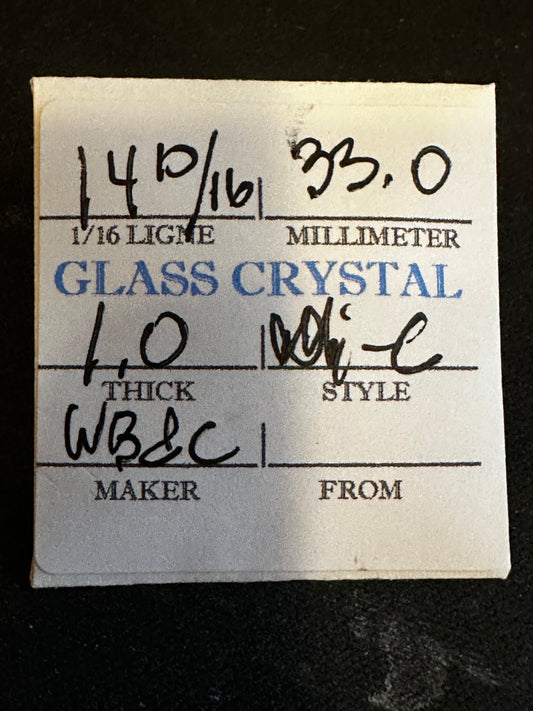 W. B. & C. Vintage Glass Watch Crystal 14-10/16 (~33.0mm) - NOS