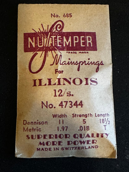 NuTemper Mainspring #685 for 12s Illinois No. 47344 - Steel