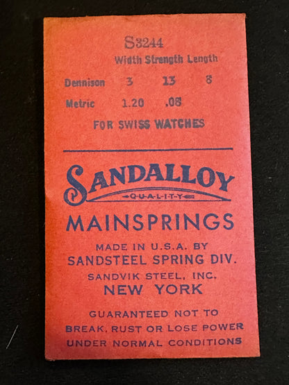Sandsteel Sandalloy Mainspring S3244 for Gruen 211, 270, 271, 455, 457, 458, 459, 270SS, 271SS, Omega R13.5 - Alloy