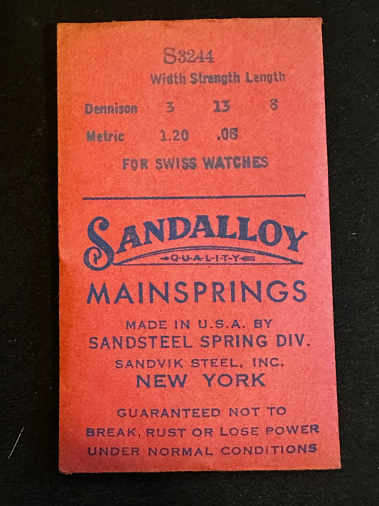 Sandsteel Sandalloy Mainspring S3244 for Gruen 211, 270, 271, 455, 457, 458, 459, 270SS, 271SS, Omega R13.5 - Alloy