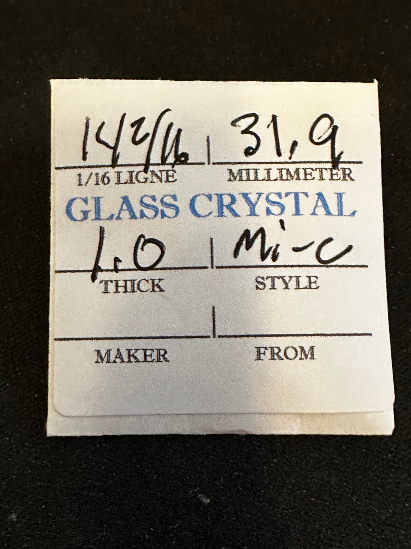 Vintage Glass Watch Crystal 14-2/16 (~31.9mm) - NOS