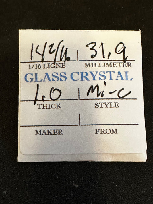 Vintage Glass Watch Crystal 14-2/16 (~31.9mm) - NOS