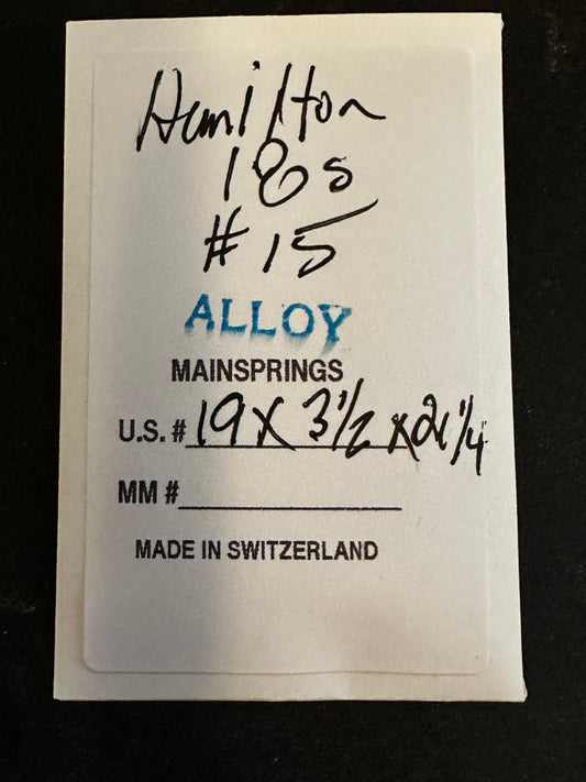 Alloy Mainspring for 18s Hamilton Factory No. 15