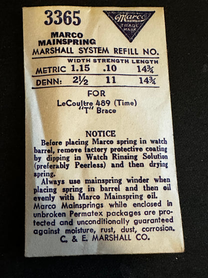 Marco Mainspring #3365 for LeCoultre Alarm TIME Caliber 489 - Steel