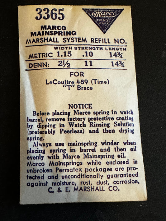 Marco Mainspring #3365 for LeCoultre Alarm TIME Caliber 489 - Steel