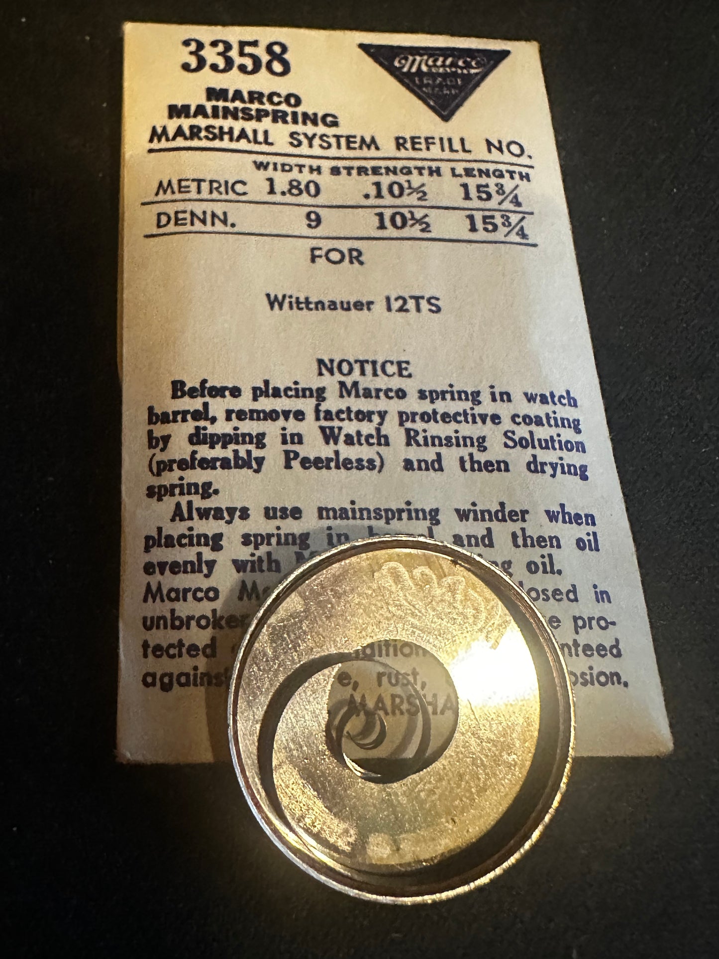 Marco Mainspring #3358 for Wittnauer Caliber 12TS - Steel