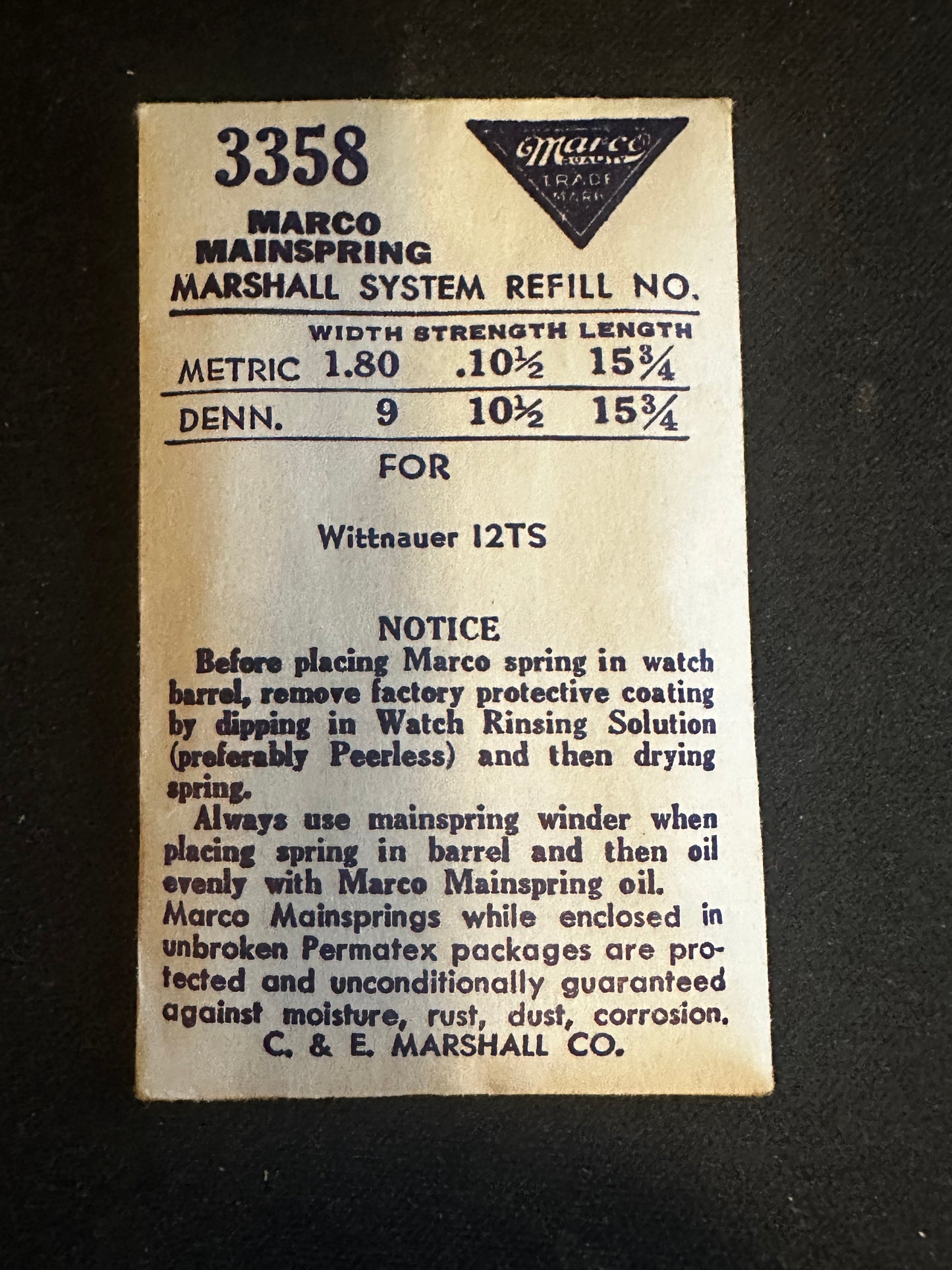 Marco Mainspring #3358 for Wittnauer Caliber 12TS - Steel