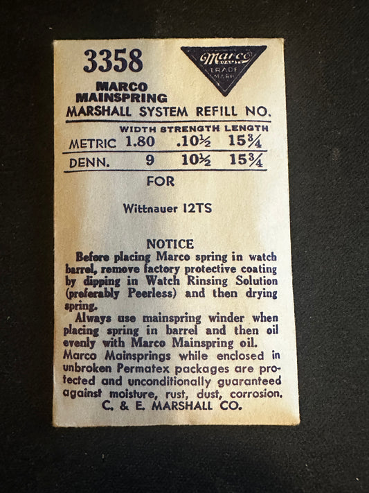 Marco Mainspring #3358 for Wittnauer Caliber 12TS - Steel
