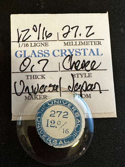Universal Vintage Small Glass Watch Crystal 12-0/16 (~27.2mm) - NOS