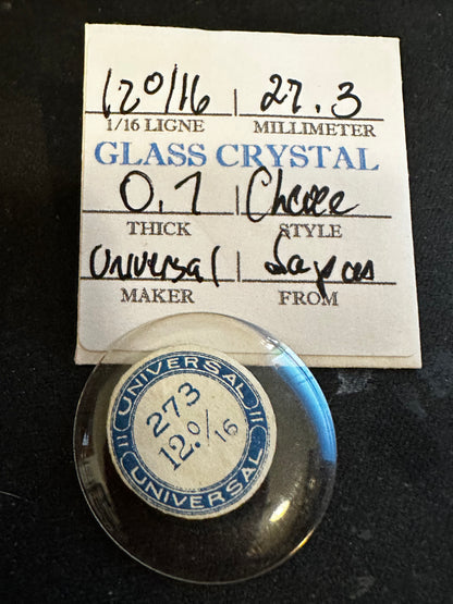 Universal Vintage Small Glass Watch Crystal 12-0/16 (~27.3mm) - NOS