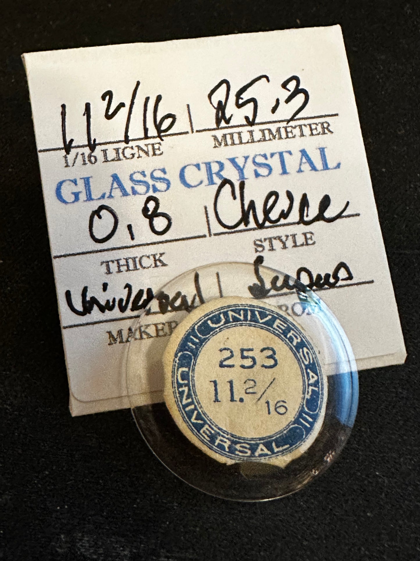 Universal Vintage Small Glass Watch Crystal 11-2/16 (~25.3mm) - NOS