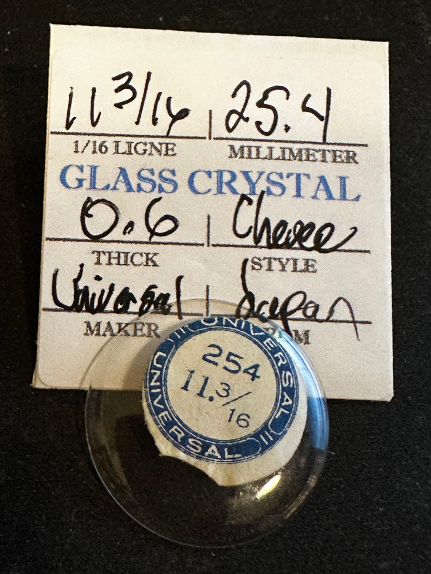 Universal Vintage Small Glass Watch Crystal 11-3/16 (~25.4mm) - NOS