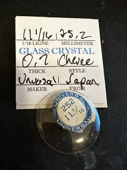 Universal Vintage Small Glass Watch Crystal 11-1/16 (~25.2mm) - NOS