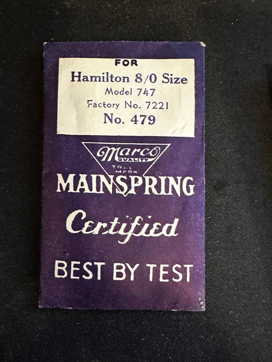 Marco Mainspring #479 for 8/0s Hamilton Movements No. 7221 - Steel