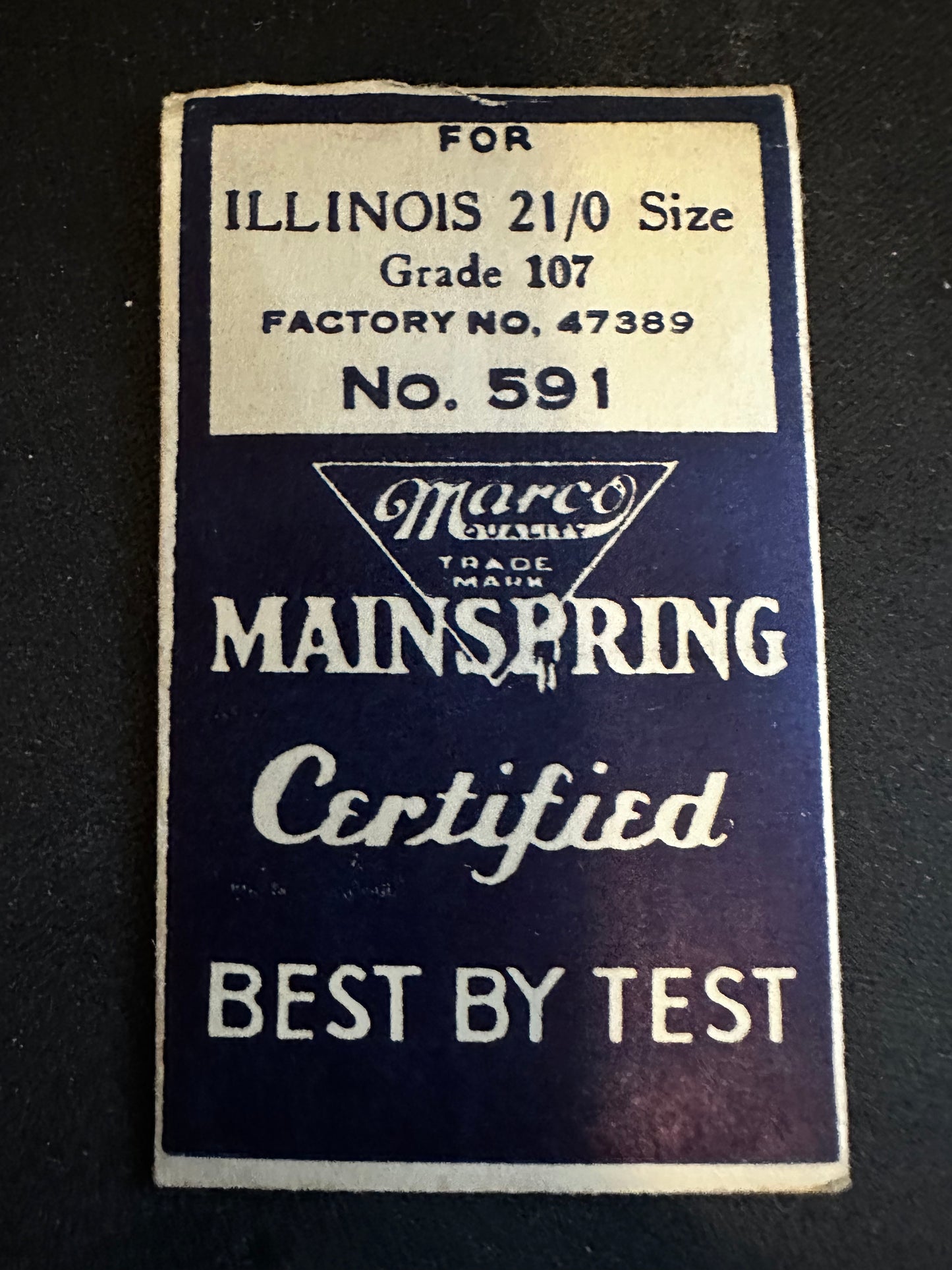 Marco Mainspring #591 for Illinois 21/0s Factory No. 47389 - Steel