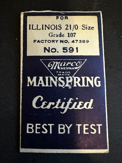 Marco Mainspring #591 for Illinois 21/0s Factory No. 47389 - Steel