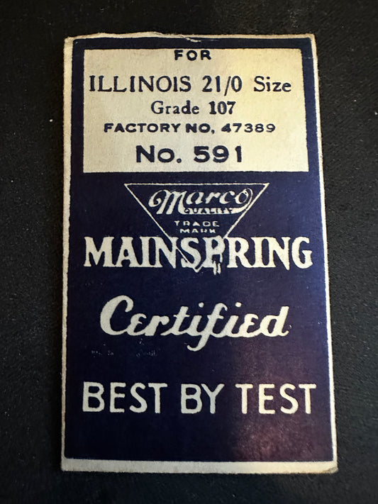 Marco Mainspring #591 for Illinois 21/0s Factory No. 47389 - Steel