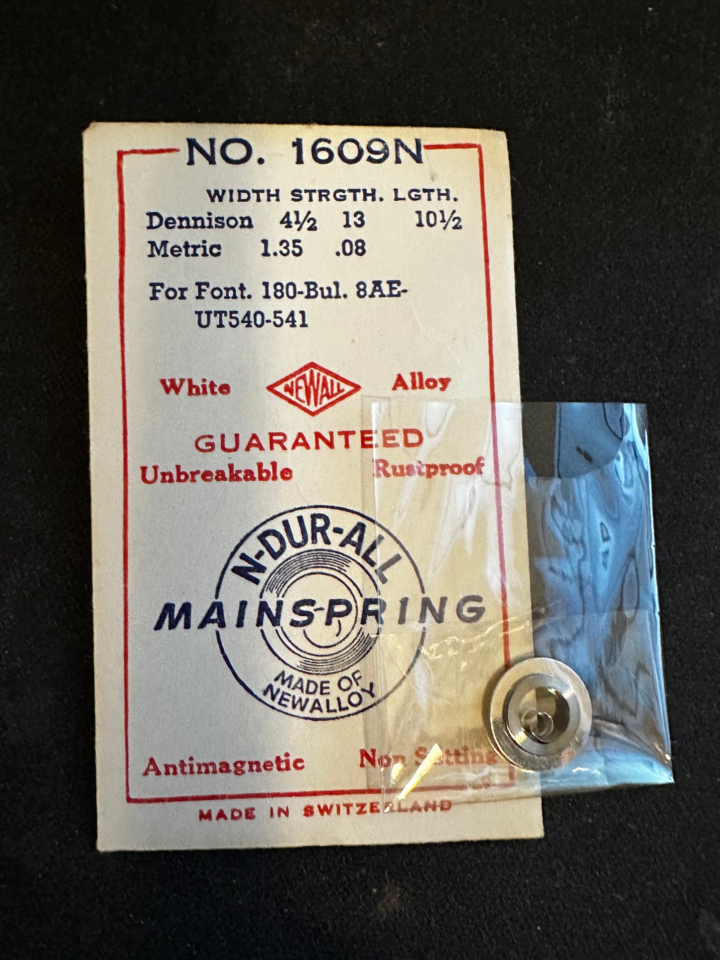 Newall Unbreakable Mainspring 1609N for Font 180, Bulova 8AE, Unitas 540, 541 - Alloy