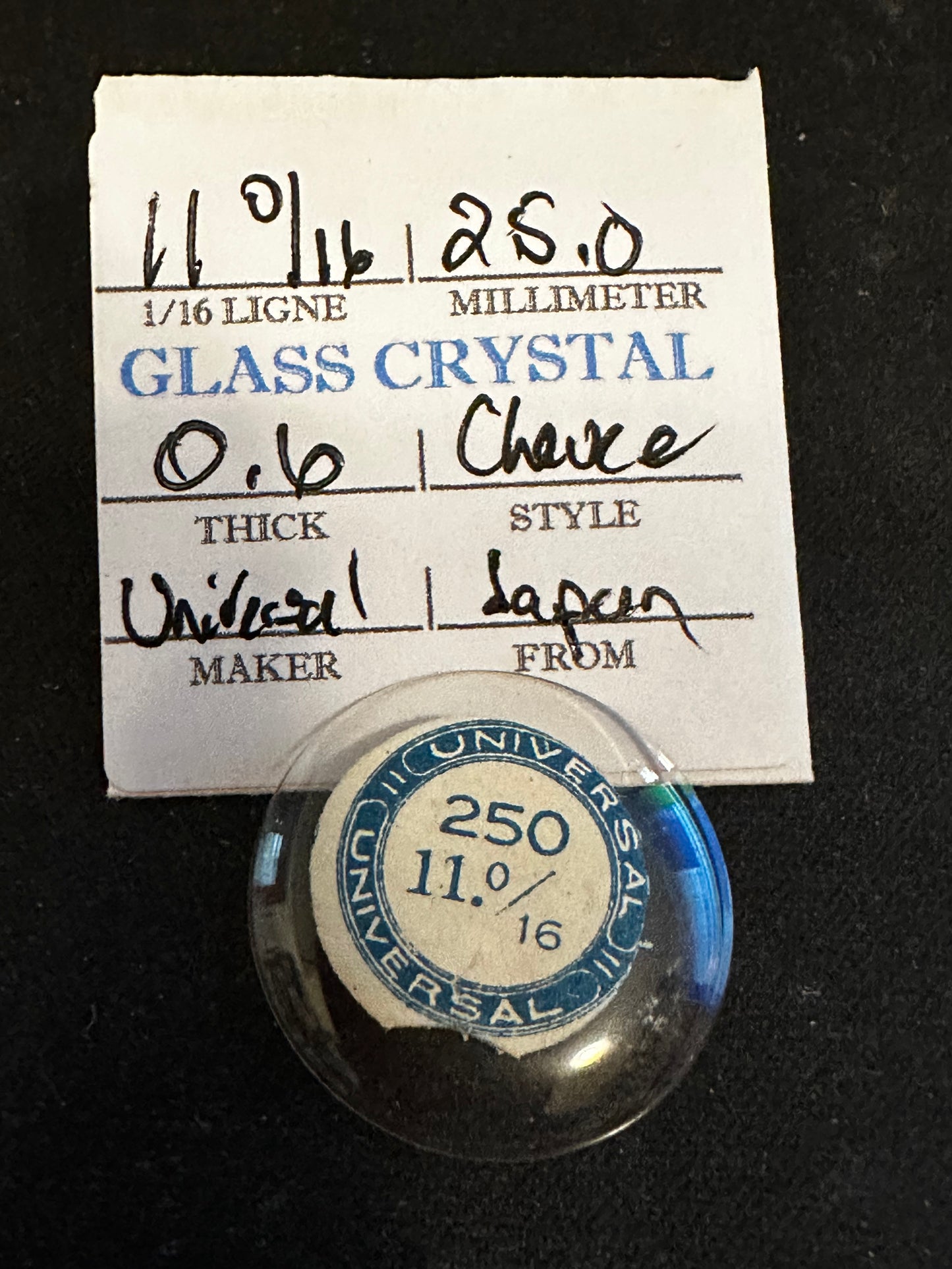 Universal Vintage Small Glass Watch Crystal 11-0/16 (~25.0mm) - NOS