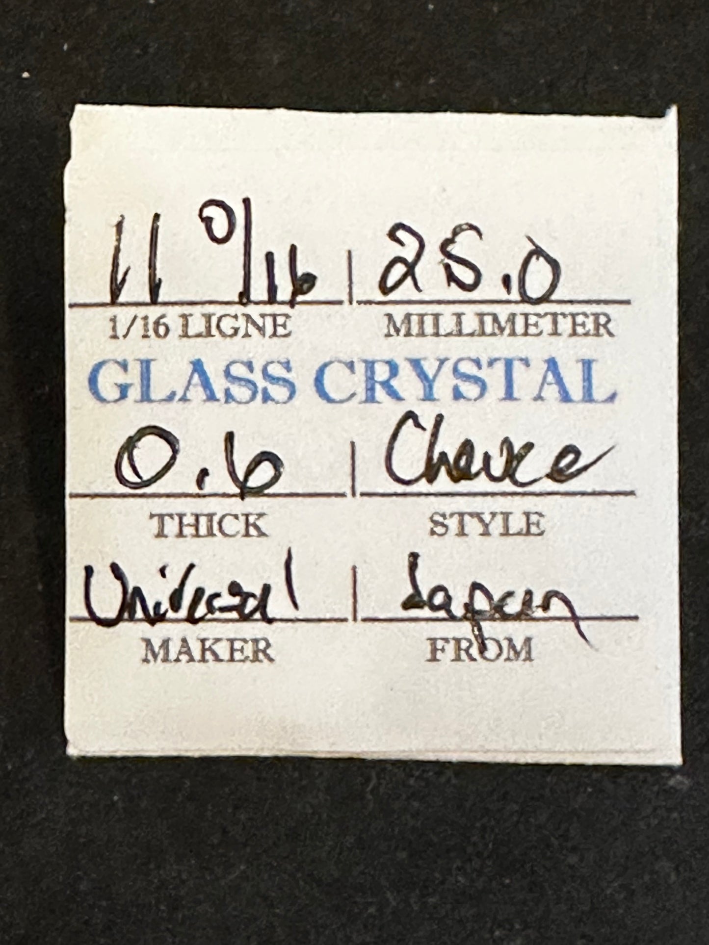 Universal Vintage Small Glass Watch Crystal 11-0/16 (~25.0mm) - NOS