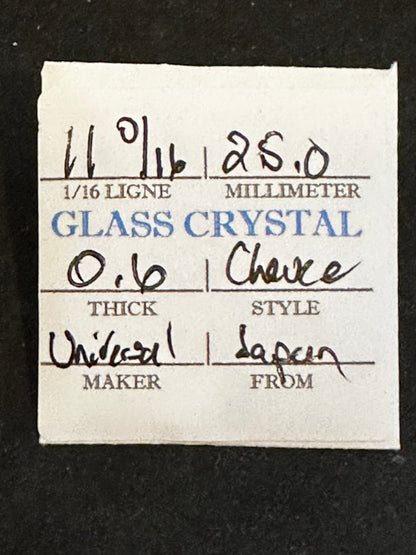 Universal Vintage Small Glass Watch Crystal 11-0/16 (~25.0mm) - NOS