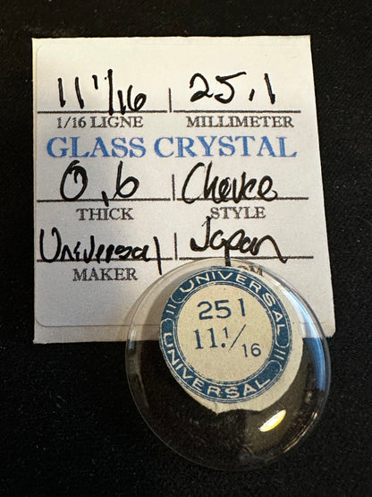 Universal Vintage Small Glass Watch Crystal 11-1/16 (~25.1mm) - NOS