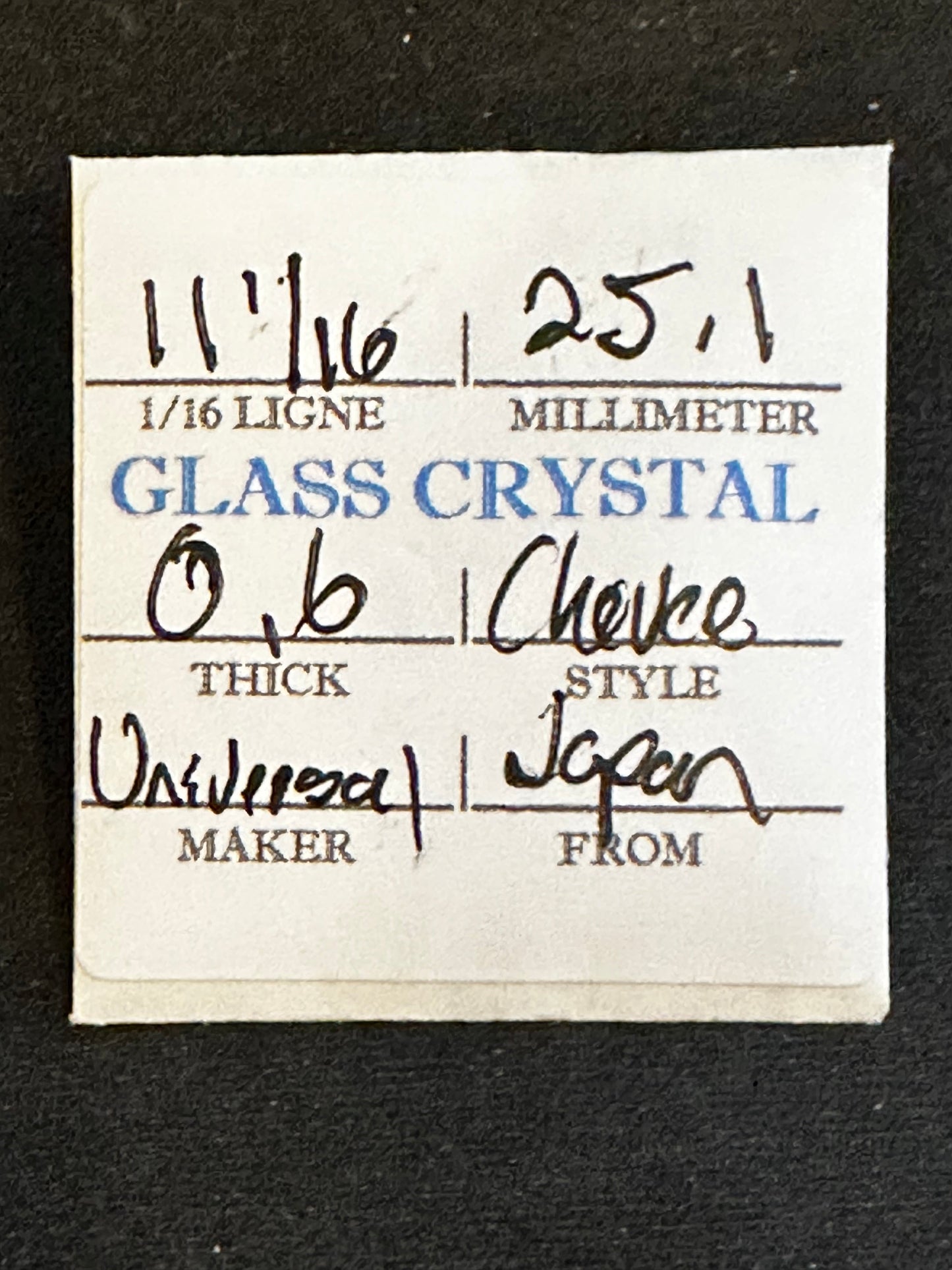 Universal Vintage Small Glass Watch Crystal 11-1/16 (~25.1mm) - NOS