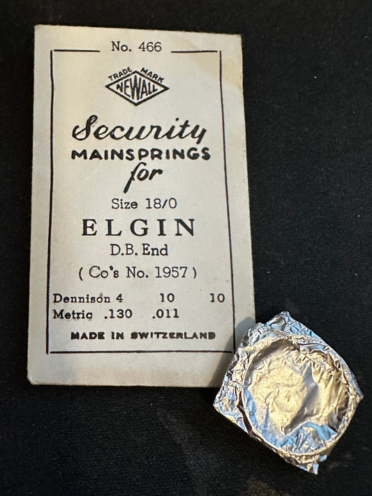 Newall Security Mainspring #466 for Elgin for 18/0s No. 1957 - Steel