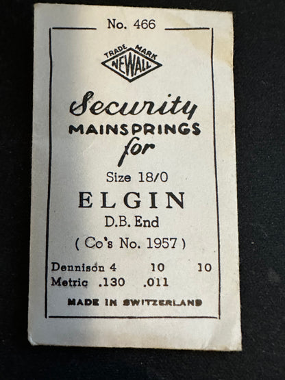 Newall Security Mainspring #466 for Elgin for 18/0s No. 1957 - Steel