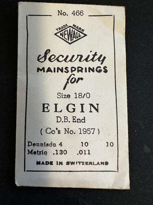 Newall Security Mainspring #466 for Elgin for 18/0s No. 1957 - Steel