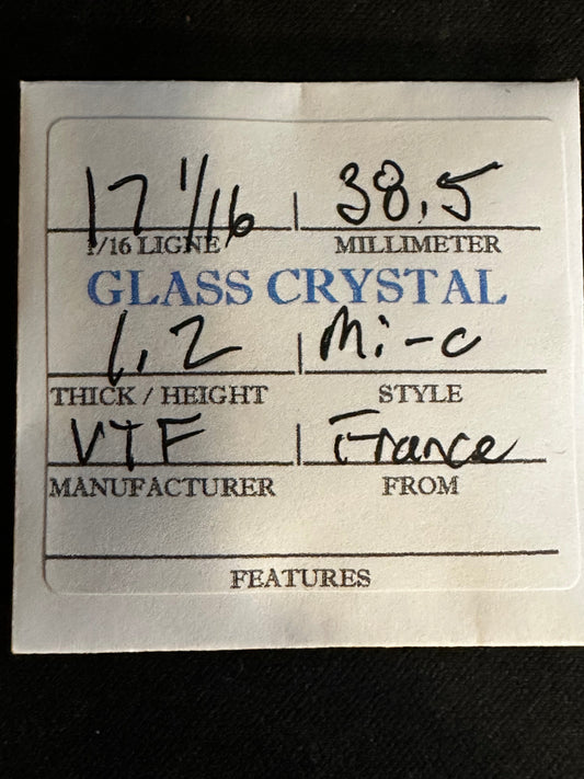 VTF Vintage Beveled Glass Pocket Watch Crystal 17-1/16 (~38.5mm) - NOS