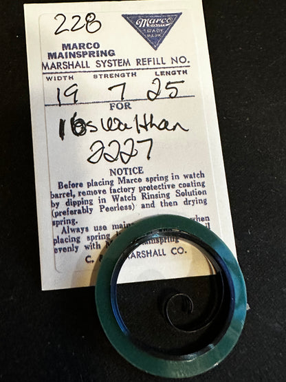 Marco Mainspring #228 for Waltham 16s 23j Factory No. 2227 - Steel