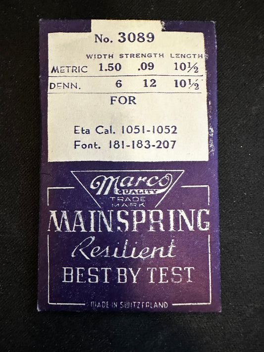 Marco Mainspring #3089 for ETA 1051, 1052, Font 181, 183, 207 - Steel