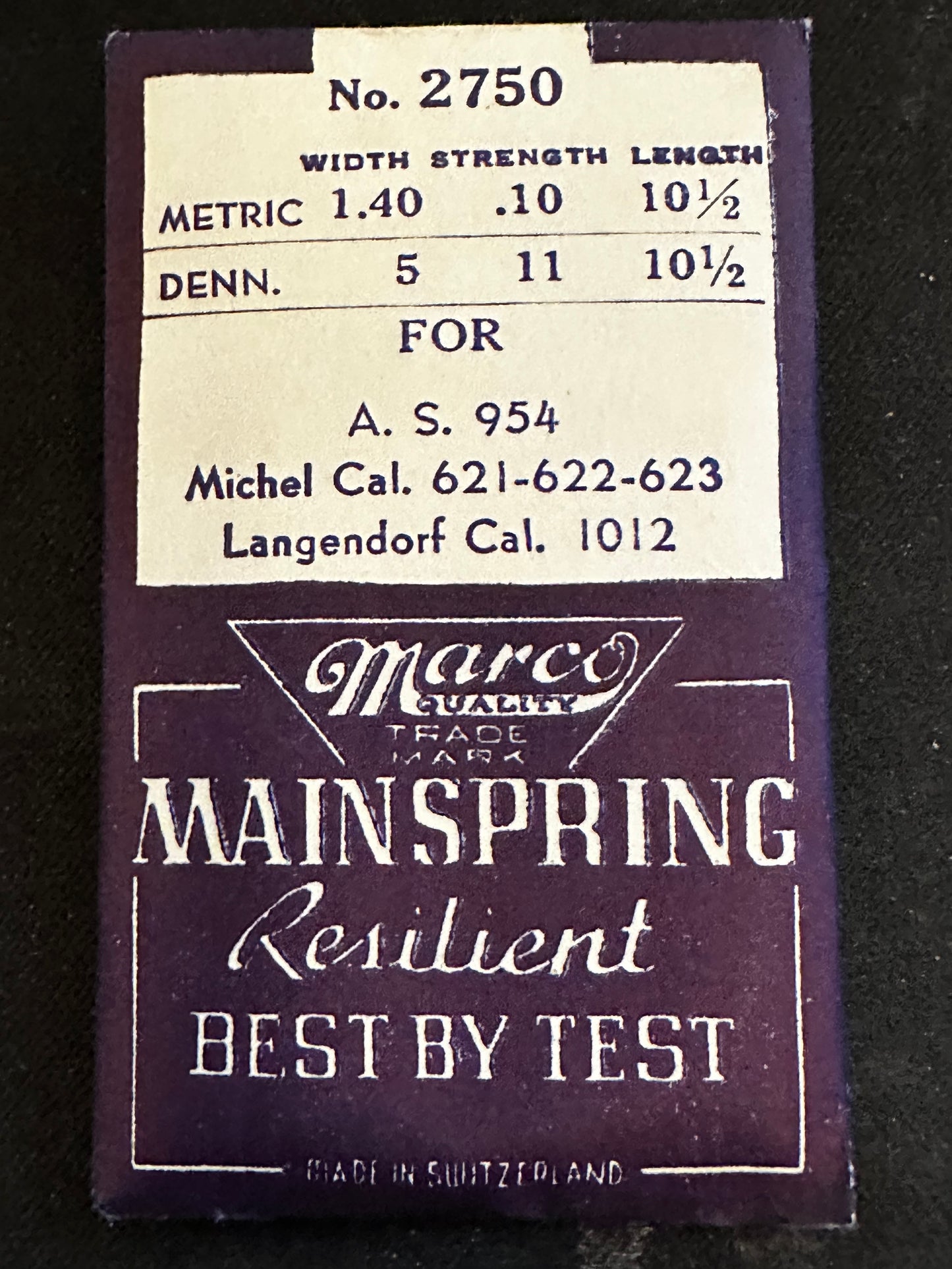 Marco Mainspring #2750 for Langendorf 1012, AS 954, A. Michel 621, 622, 632 - Steel