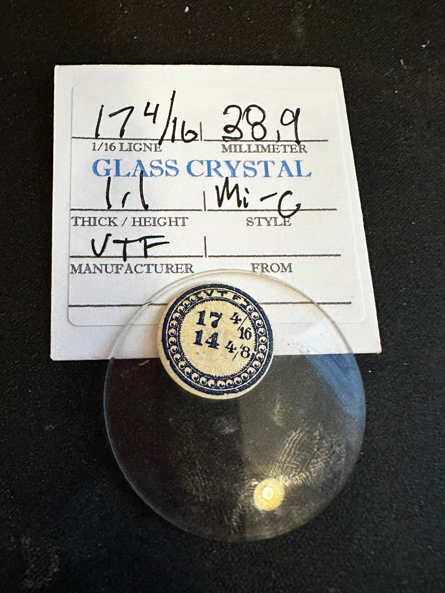 VTF Vintage Glass Pocket Watch Crystal 17-4/16 (~38.9mm) - NOS