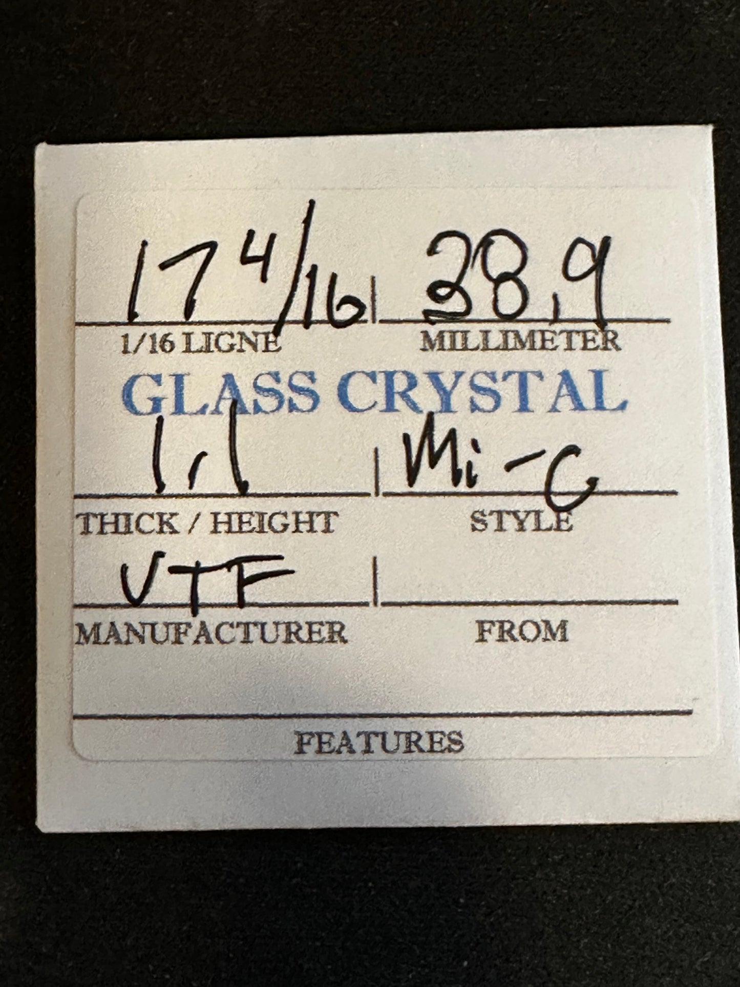 VTF Vintage Glass Pocket Watch Crystal 17-4/16 (~38.9mm) - NOS