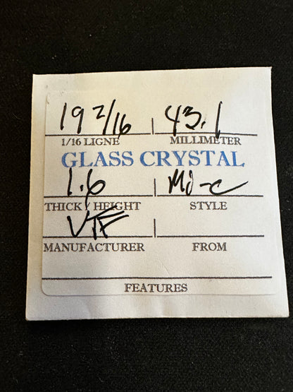 VTF Vintage Glass Pocket Watch Crystal 19-2/16 (~43.1mm) - NOS