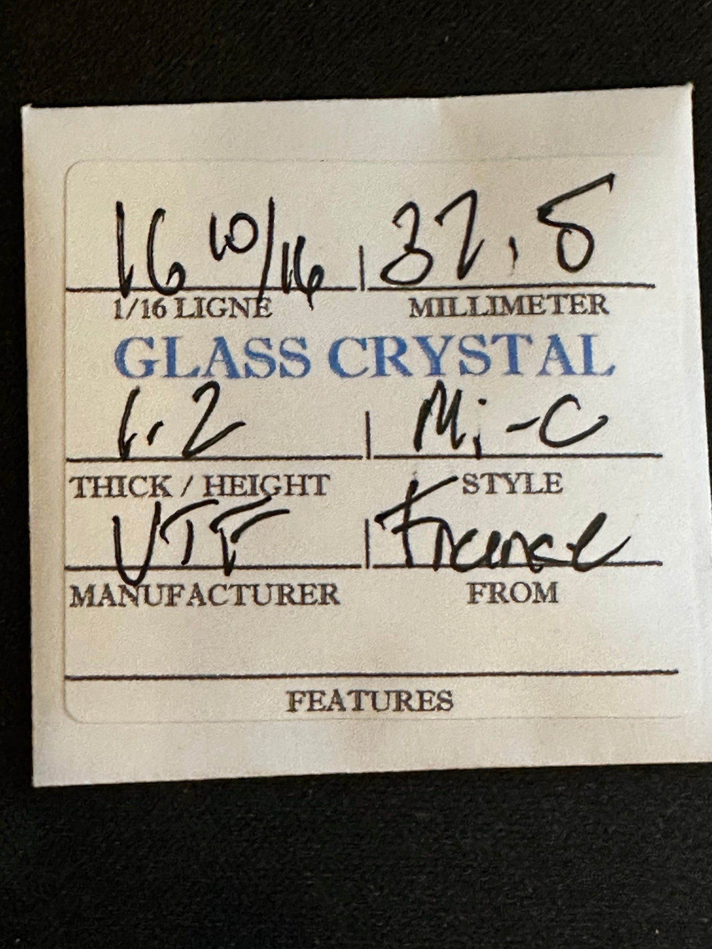 VTF Vintage Glass Pocket Watch Crystal 16-10/16 (~37.5mm) - NOS