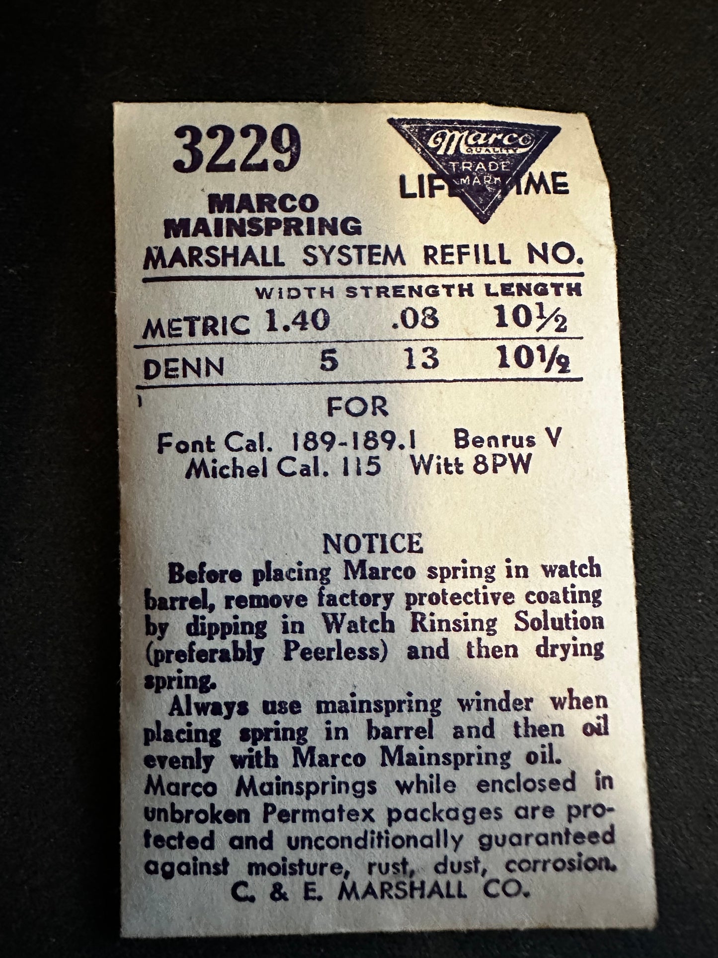 Marco Mainspring #3229 for Font 189, Benrus V, A. Michel 115, Wittnauer 8PW - Steel