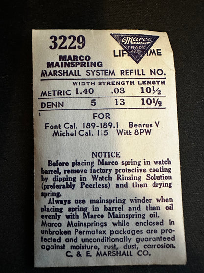 Marco Mainspring #3229 for Font 189, Benrus V, A. Michel 115, Wittnauer 8PW - Steel