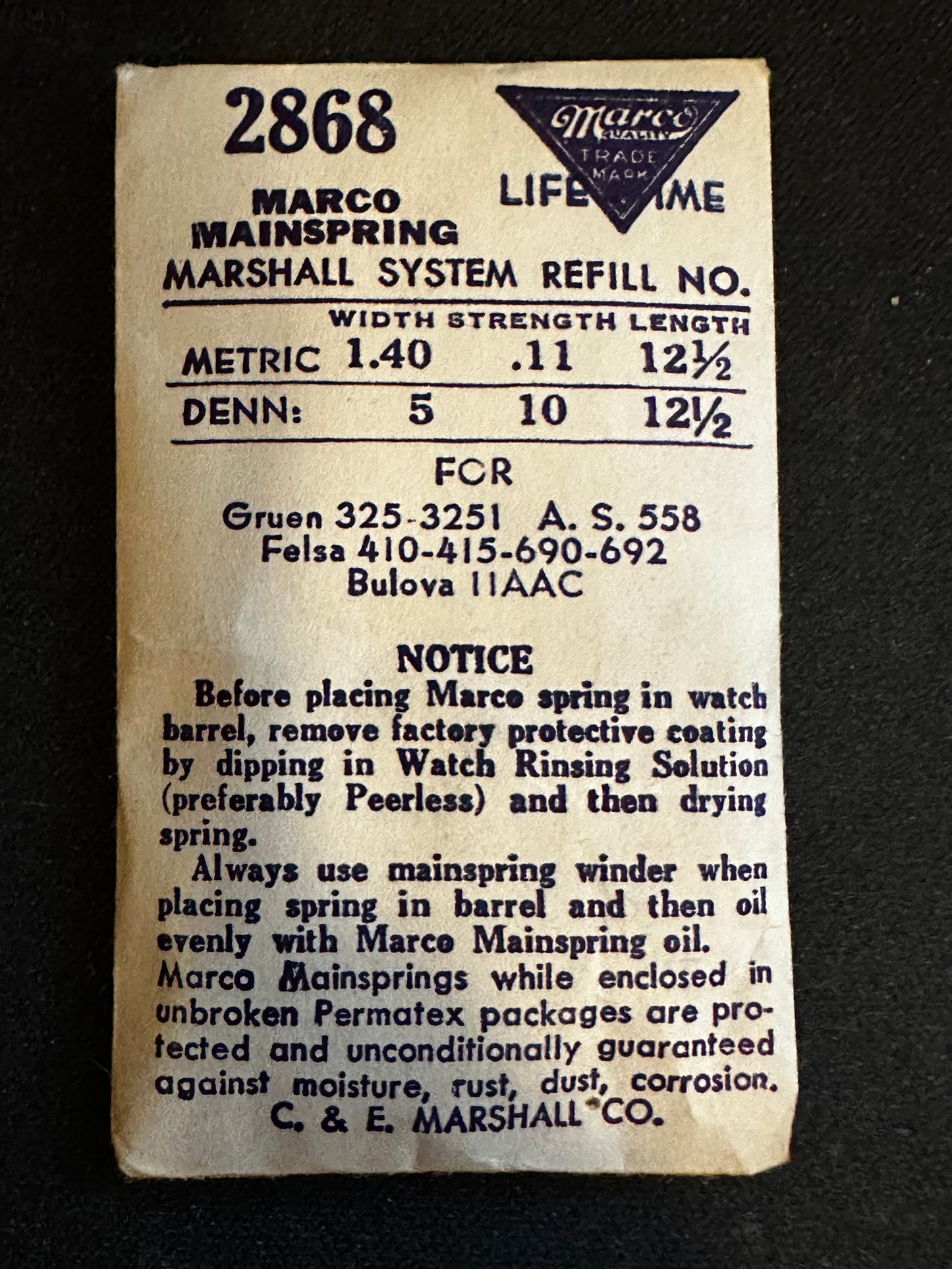 Marco Mainspring #2868 for AS 558, Felsa 410, 415, 690, 692, Gruen 325, 2351 - Steel