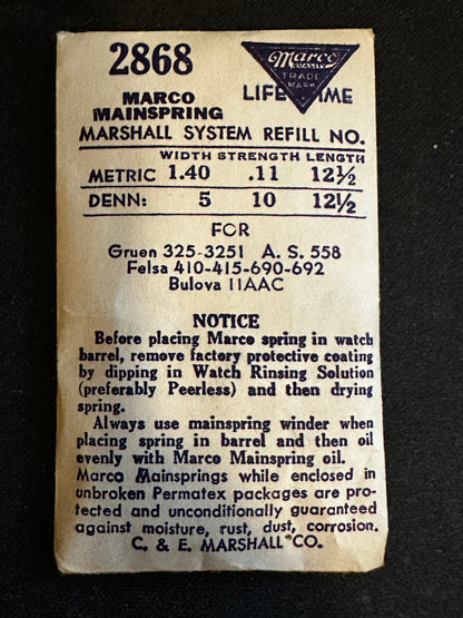 Marco Mainspring #2868 for AS 558, Felsa 410, 415, 690, 692, Gruen 325, 2351 - Steel