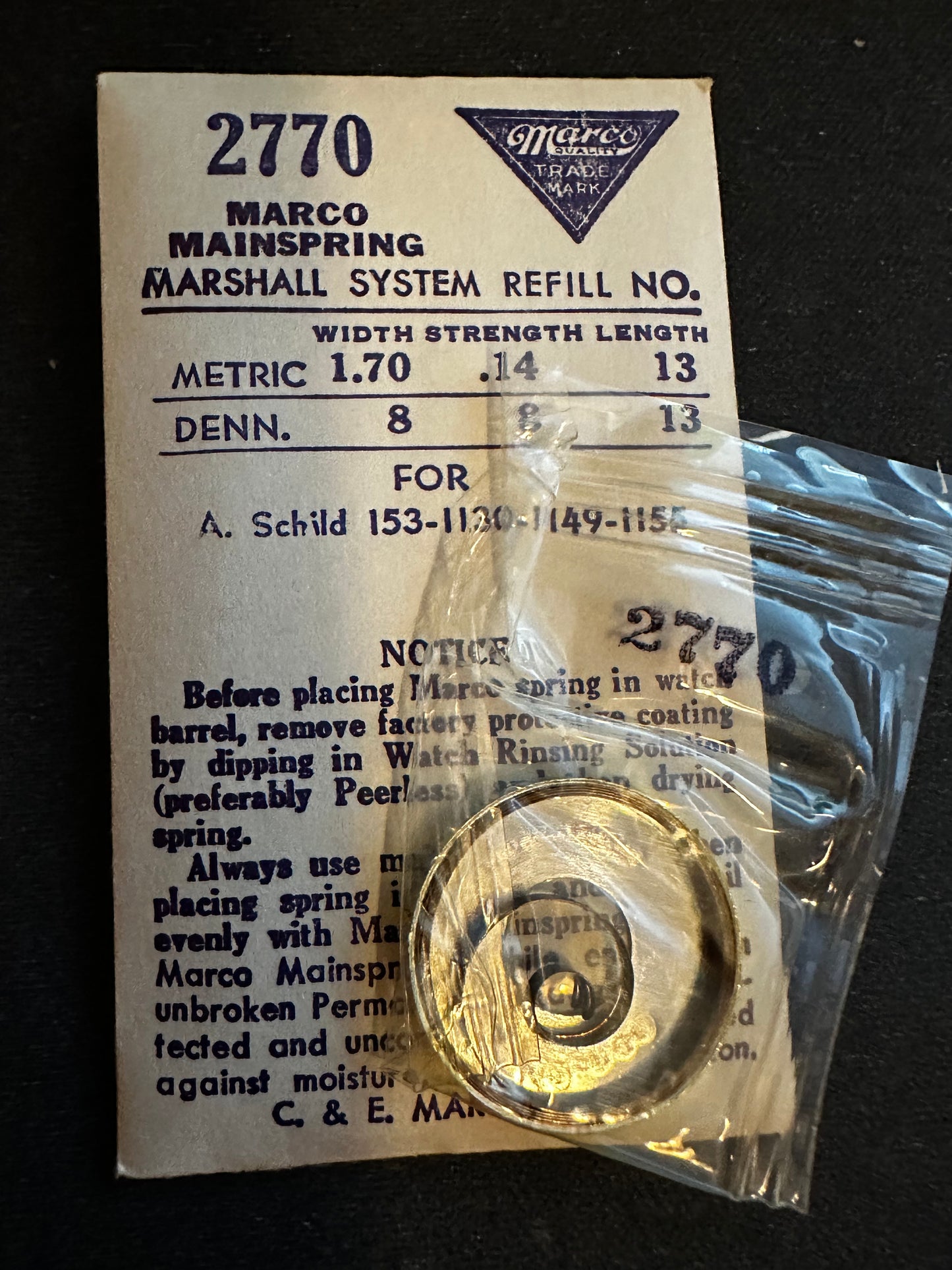 Marco Mainspring #2770 for AS caliber 153, 1130, 1149, 1155 - Steel