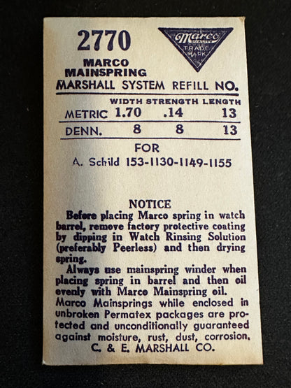 Marco Mainspring #2770 for AS caliber 153, 1130, 1149, 1155 - Steel